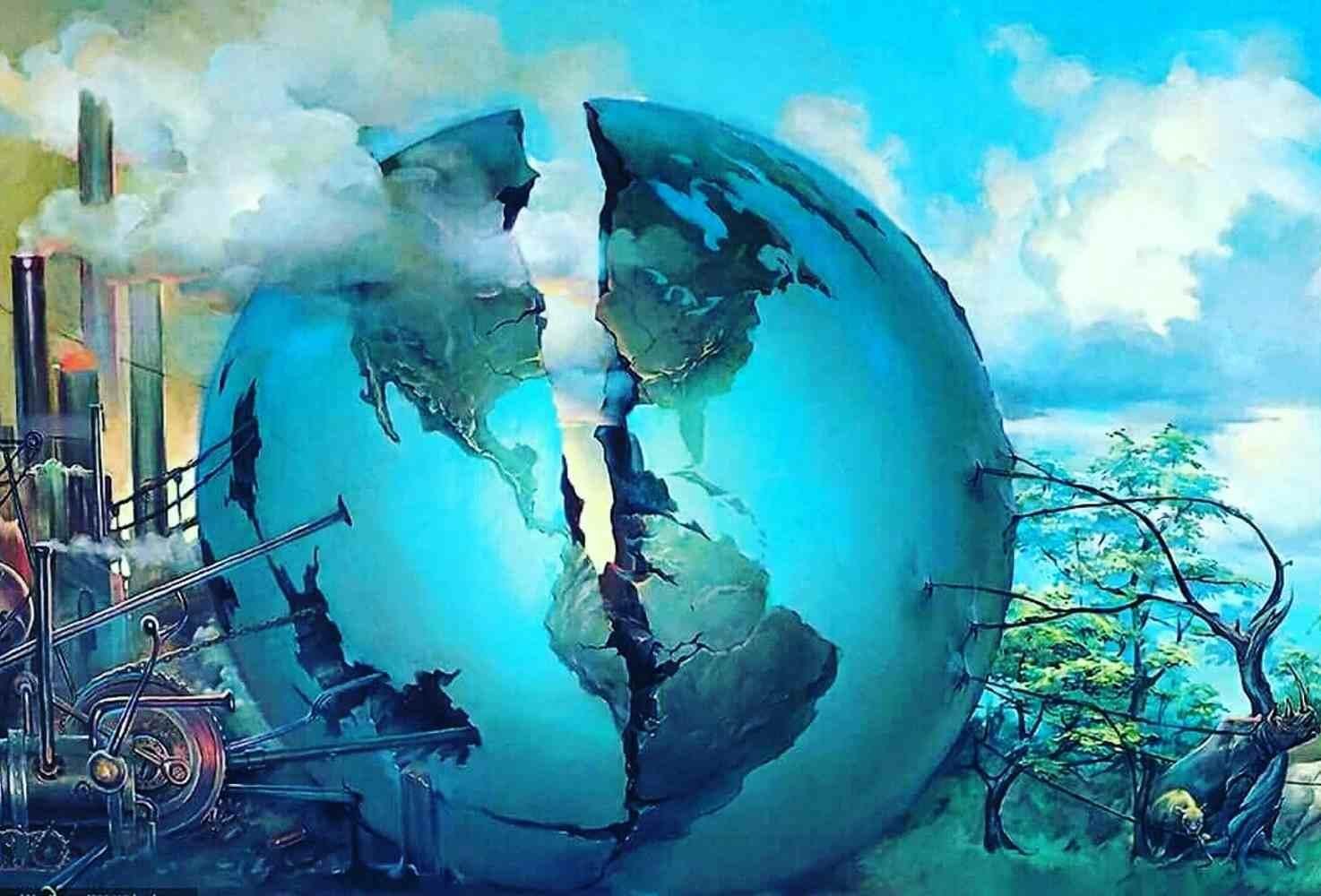 Прогрессу 80. Джон Питре картины экология. Сюрреализм картины. Глобальный экологический кризис. Земной шар сюрреализм.
