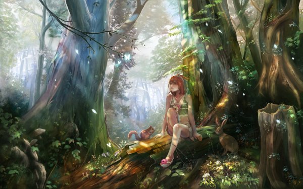 Аниме девочка на фоне леса (38 фото)