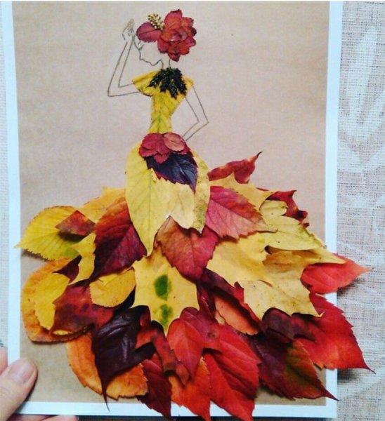 Аппликации девушка в платье из осенних листьев (41 фото)