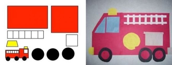 Аппликации из цветной бумаги пожарная машина (40 фото)