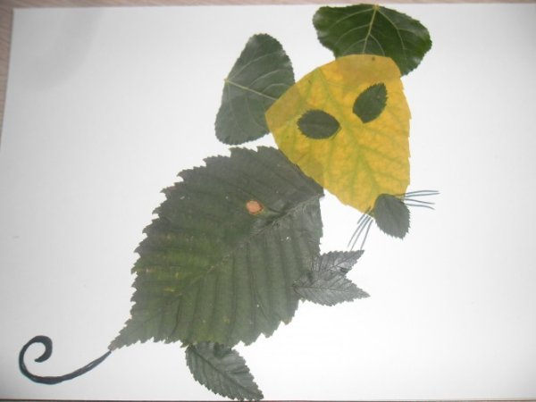Аппликации мышка из листьев (45 фото)