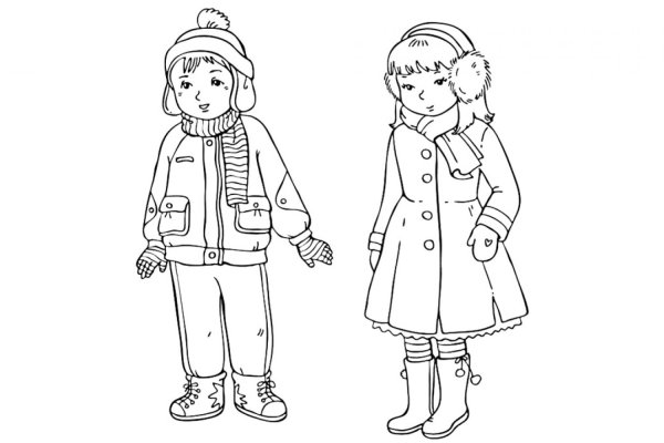Рисунки девочка в куртке и шапке (36 фото)