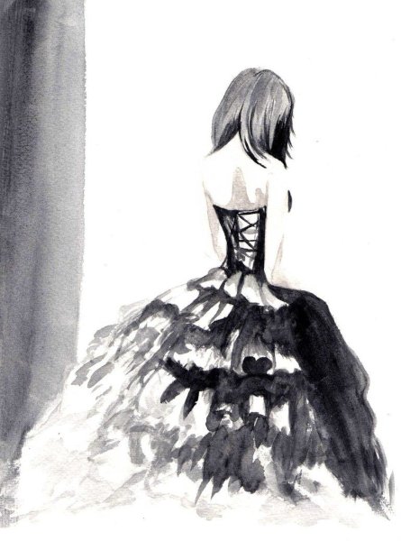 Рисунки девушка стоящая спиной в платье (41 фото)