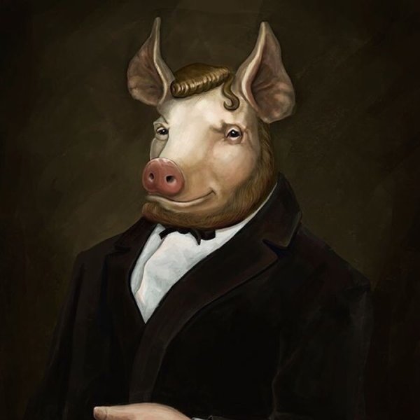 Рисунки свинья в костюме (39 фото)
