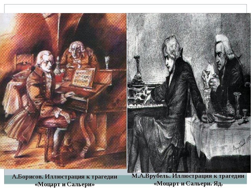 Моцарт сальери пушкин читать. Моцарт и Сальери Пушкин. Пушкин Моцарт и Сальери Врубель. Моцарт и Сальери иллюстрации Врубеля. Маленькие трагедии Моцарт и Сальери.
