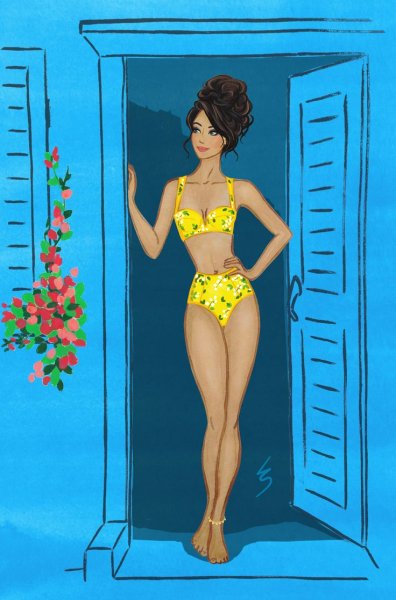 Рисованная девушка в купальнике