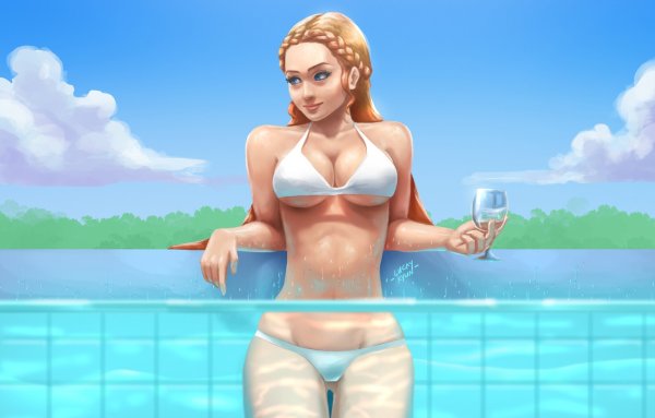 Рисованная девушка в купальнике